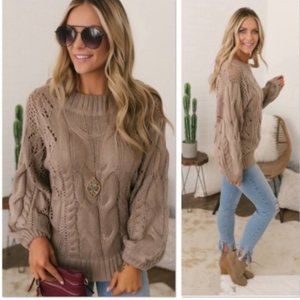 Mocha Cable Knit Oversized Sweater In Small